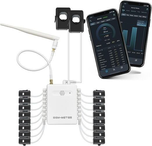 Energimätare med flera strömtänger och mobilapp för elförbrukning